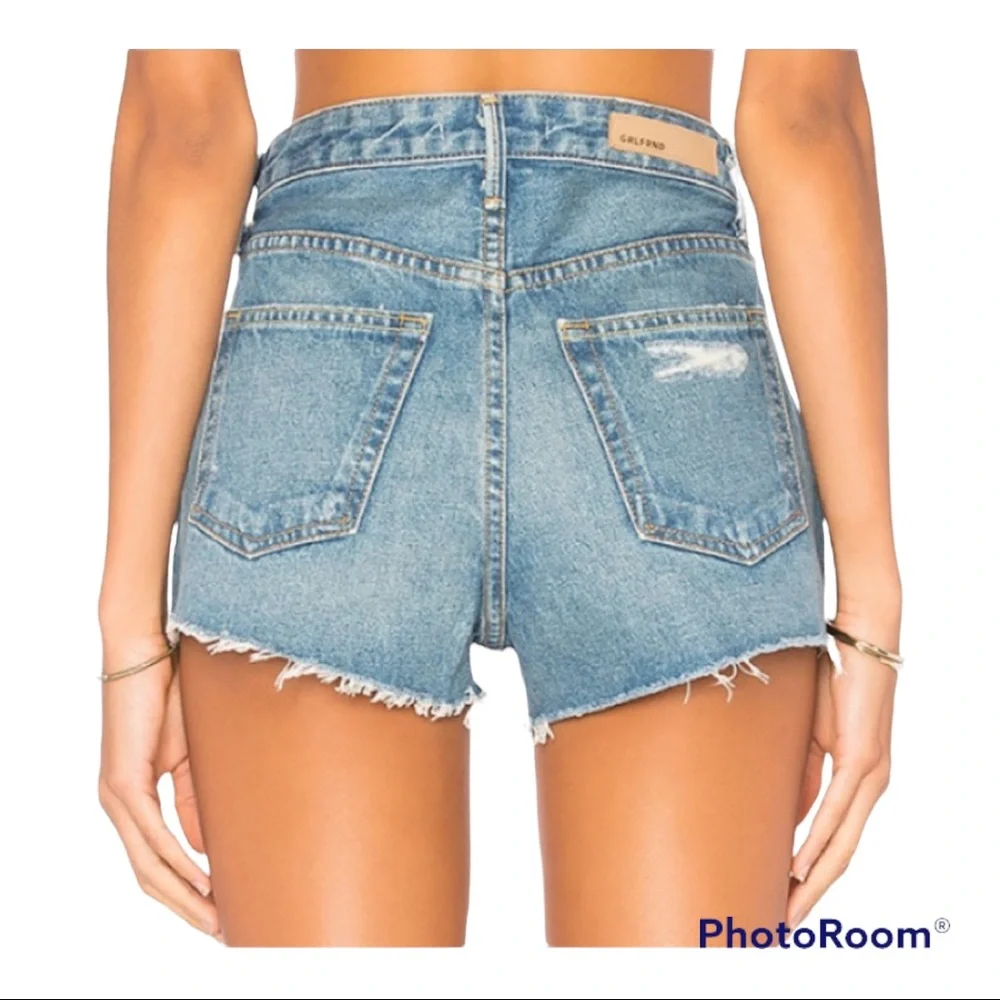 GRLFRND Cindy Buttonfly Highrise Psychedellic Shack Denim Distressed Sho…